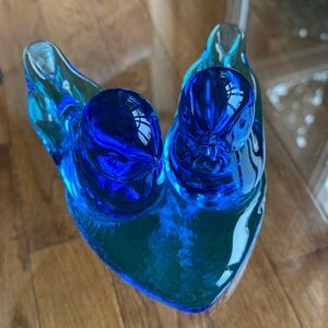 Vintage glass bluebirds signed by Leo Ward 1994.